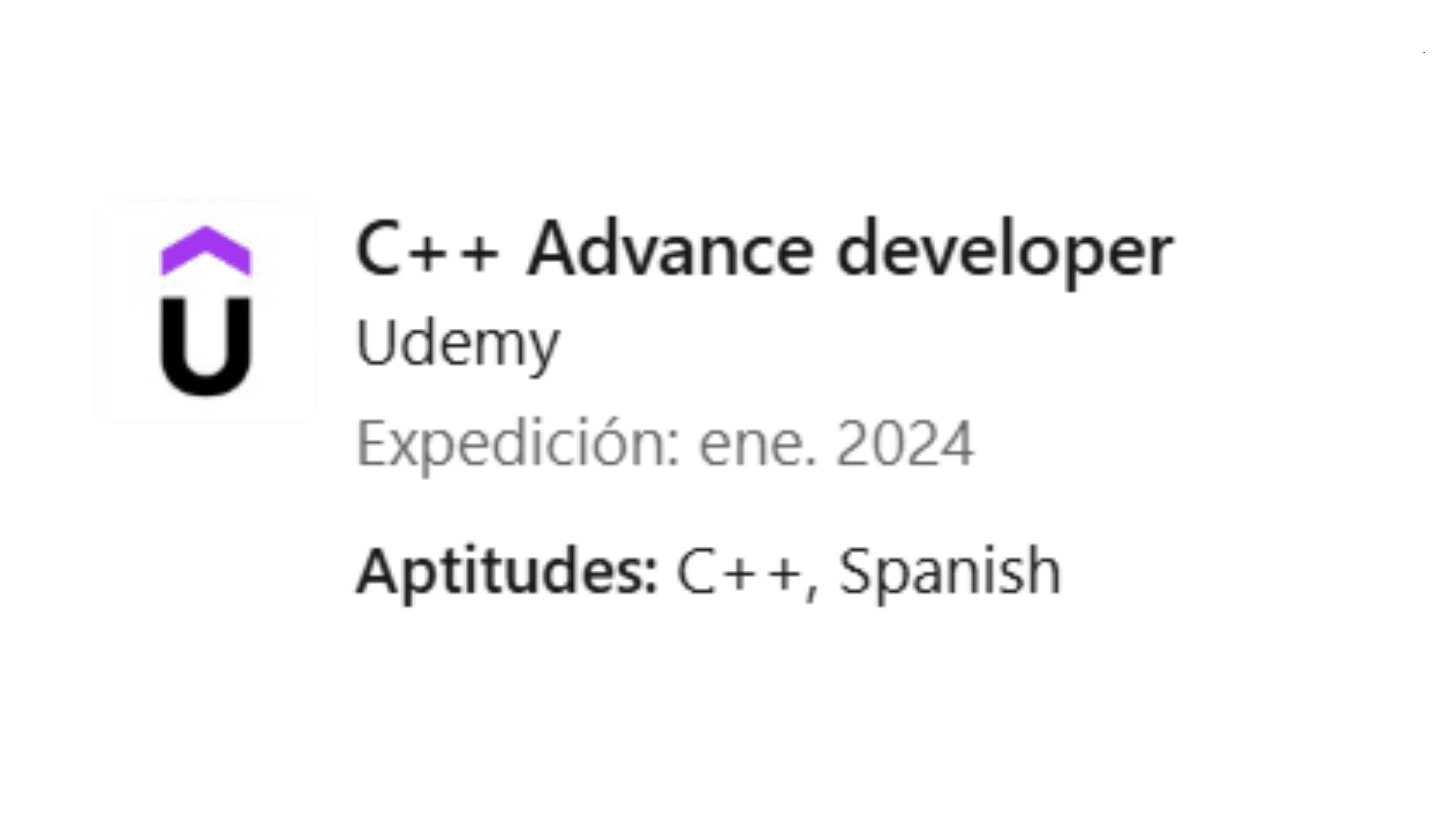 Carlos Anaya Ruiz - Certification: C++ Advanced Developer - Udemy